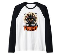Nove Vite di Paura Divertente Gatto di Halloween Maglia con Maniche Raglan