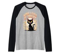 Nove Vite di Paura Divertente Gatto Fantasma Halloween Maglia con Maniche Raglan