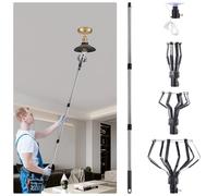 Novelfun Cambia lampadina per soffitti alti, adatto per lampadine a vite, strumento per cambiare lampadina ad alta portata da 0,5 a 3,5 m, 10 aste di estensione per cambiare le lampadine con 3 gabbie