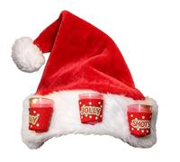 Novelty Christmas Hat With 3 Wine Glass Holders - Funny Red Plush Party Cap