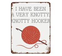 Novelty Metal Wall-Art Knotty Hooker Crochet Pun for Craft Room Sewing Studio Office Man Cave Patio 8 X 12 in