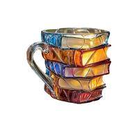 Novelty Mug, Painted Book Cup, 5,12 x 3,94 x 3,94 pollici, 3D Handmade Glass Design, Ergonomic Handle for Library, Kitchen, Bookstore, Cafe, Reading Nook, Bedside, Home Decor