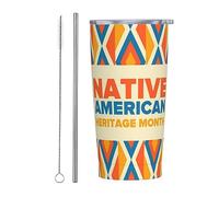 Novembre è il mese del patrimonio dei nativi americani Bicchiere con coperchio e cannuccia Bicchiere da 20 once in acciaio inossidabile con isolamento sotto vuoto Tazze da caffè riutilizzabili Tazza