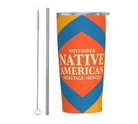 Novembre è il mese del patrimonio dei nativi americani Bicchiere con coperchio e cannuccia Bicchiere da 20 once in acciaio inossidabile con isolamento sotto vuoto Tazze da caffè riutilizzabili Tazza
