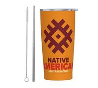 Novembre è il mese del patrimonio dei nativi americani Bicchiere con coperchio e cannuccia Bicchiere da 20 once in acciaio inossidabile con isolamento sotto vuoto Tazze da caffè riutilizzabili Tazza