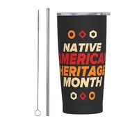 Novembre è il mese del patrimonio dei nativi americani Bicchiere con coperchio e cannuccia Bicchiere da 20 once in acciaio inossidabile con isolamento sotto vuoto Tazze da caffè riutilizzabili Tazza