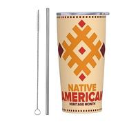 Novembre è il mese del patrimonio dei nativi americani Bicchiere con coperchio e cannuccia Bicchiere da 20 once in acciaio inossidabile con isolamento sotto vuoto Tazze da caffè riutilizzabili Tazza