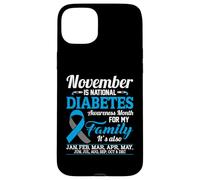 Novembre è il nastro blu e grigio del mese di sensibilizzazione al diabete Custodia per iPhone 15 Plus