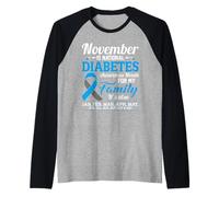 Novembre è Il Nastro Blu e Grigio del Mese di sensibilizzazione al diabete Maglia con Maniche Raglan