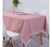 Novetec Tovaglia Rettangolare Effetto Lino Strisce Tovaglia con Nappe Tovaglie Antimacchia Lavabili di Facile Manutenzione per Interni Esterni Giardino, Sala da Pranzo, Feste e Celebrazioni 120x160cm