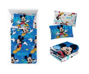 Novia Topolino-Mickey Completo Letto 3pz Disney 1 Piazza Blu 100% Cotone