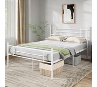 Novilla Rete Letto Matrimoniale 135x190 Struttura Letto con Testiera e Pediera, Supporto a Doghe in Acciaio, Design Antiscivolo per Materasso, Spazio di Archiviazione Sotto il Letto, Bianco