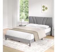 Novilla Telaio del Letto Matrimoniale 160x200 Rete Letto a Piattaforma Imbottito con Testiera Imbottita e Schienale, Supporto per Doghe in Legno, Facile da Montare, Grigio