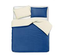 Novilunio Set copripiumino federe letto bicolor double face parure copripiumino in cotone made in Italy Piazza e Mezza Beige/Bluette