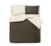 Novilunio Set copripiumino federe letto bicolor double face parure copripiumino in cotone made in Italy Piazza e Mezza Beige/Cacao