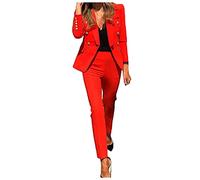 Novità 2023 - Set di risvolti a due pezzi da donna - Giacca formale a maniche lunghe - Vestibilità aderente - Pantaloni - Cappotti invernali da donna sotto i 40 anni Due pezzi, rosso, M