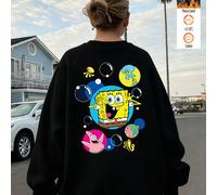Novità autunno/inverno da donna: felpa girocollo nera a maniche lunghe, semplice ed elegante, con SpongeBob, Patrick, Squiddi e altri amici in colori vivaci e super carini. Foderata in pile per un com