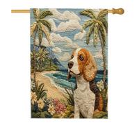 Novità Beagle Dog Front Yard Backyard House Bandiere 28x40 Double Face per esterni, Beach Palm Tree Home Flags, Pet Home Flag