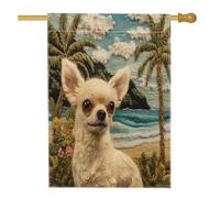 Novità Chihuahua Dog Front Yard Backyard House Bandiere 28x40 Double Face per esterni, Beach Palm Tree Home Flags, Pet Home Portico Bandiera