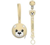 NOVITÁ Fettuccia IN SILICONE, per ciuccio personalizzata con nome, orsetto, BABYJART, lavabile,sicura per il bambino,compatibile con ciuccio MAM e CHICCO AZIENDA ITALIANA, MADE IN ITALY! Orso Beige