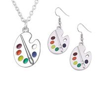 Novità Fun Art Colorato Vernice Palette Collana E Orecchini Gancio Artista Pittore Gioielli Set Per Il Partito Collana Pendente Per Le Donne