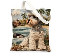 Novità Schnauzer Dog Canvas Tote Bag per lo shopping 13 * 15, Beach Palm Tree borsa a tracolla riutilizzabile per le donne, pittura animale domestico regalo decorazione