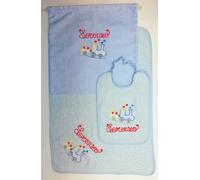 NOVITÀ Set asilo 3 pezzi con NOME bavaglio salvietta sacca Made Italy 2 COLORI