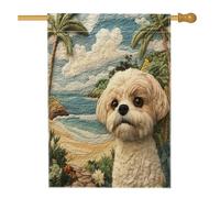 Novità Shih Tzu Dog Front Yard Backyard House Bandiere 28x40 Double Face per esterni, Beach Palm Tree Home Flags, Pet Home Portico Bandiera