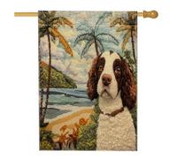 Novità Springer Spaniel Dog House Bandiere 71,1 x 101,6 cm Double Face, Beach Palm Tree Front Yard Backyard Home Flags, Pet Burlap Bandiere Outdoor Decor