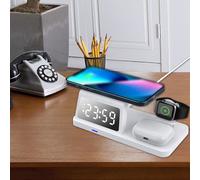 Novità! Stazione di ricarica wireless per auricolari Bluetooth Jacenvly con sveglia digitale, 15W per più dispositivi, compatibile con iOS e