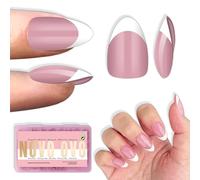 NOVO OVO Almond Short White French Tip Nail Tips Press on BERRY PINK, copertura extra spessa e completa, necessita di top coat e colla, per salone fai da te in acrilico, 16 misure, 224 pezzi