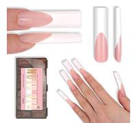 NOVO OVO Bianco French Tip Nail Tips Press on XXL Sharp Square Baby Pink Colla per unghie extra lunga e spessa, gel per unghie finte con copertura completa per salone, 15 misure, 150 pezzi