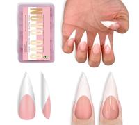 NOVO OVO Bianco French Tips Sharp Stiletto Pointed Medium Long Nail Tips Press on Baby Pink Extra Spesse Morbido Gel Acrilico Estensione Completa Copertura Unghie False per Salon DIY 16 Misure 160