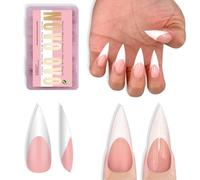NOVO OVO Bianco French Tips Sharp Stiletto Pointed Medium Long Nail Tips Press on Baby Pink Extra Spesse Morbido Gel Acrilico Estensione Completa Copertura Unghie False per Salon DIY 16 Misure 160