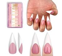 NOVO OVO Bianco French Tips Sharp Stiletto Pointed Medium Long Nail Tips Press on Berry Pink Extra Spesse Morbido Gel Acrilico Estensione Completa Copertura Unghie False per Salon DIY 16 Misure 160