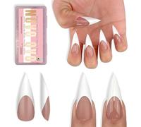 NOVO OVO Bianco French Tips Sharp Stiletto Pointed Medium Long Nail Tips Press on Brown Pink Extra Spesse Morbido Gel Acrilico Estensione Completa Copertura Unghie False per Salon DIY 16 Misure 160