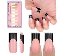 NOVO OVO Black French Tip Nail Tips Press on Medium Sharp Square Baby Pink Top Coat Extra Spesso, Soft Gel Copertura Estensione Unghie Fai da Te, 15 misure, 180 pezzi