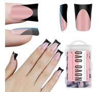 NOVO OVO Black French Tip Short Duck Nail Tips, Baby Pink Soft Gel Extension Prefabbricato, unghie finte extra spesse con copertura completa fai da te, 12 misure 240 pezzi