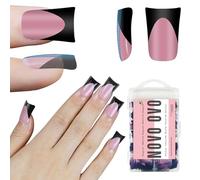 NOVO OVO Black French Tip Short Duck Nail Tips, Berry Pink Soft Gel Extension Prefabbricate, unghie finte extra spesse con copertura completa fai da te, 12 misure 240 pezzi