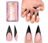 NOVO OVO Black French-Tips Sharp Stiletto Pointed Medium Long Nail Tips Press on Baby Pink Extra Spesse Morbido Gel Acrilico Estensione Completa Copertura Unghie False per Salon DIY 16 Misure 160