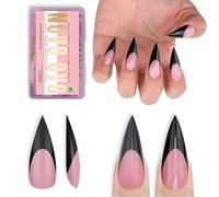 NOVO OVO Black French-Tips Sharp Stiletto Pointed Medium Long Nail Tips Press on Berry Pink Extra Spesse Morbido Gel Acrilico Estensione Completa Copertura Unghie False per Salon DIY 16 Misure 160