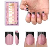NOVO OVO Breve Sharp Square Black French Tip Nail Tips Press on BERRY PINK, unghie corte e affilate, top coat, copertura completa per unghie per fai da te, 15 misure, 240 pezzi