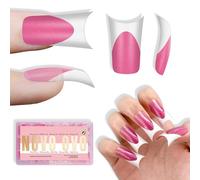 NOVO OVO Duck Nail - Confezione da 150 punte bianche francesi da stampare, rosa rosa con glitter, copertura completa in acrilico con curva della luna, spessore medio preinciso, larghezza in gel