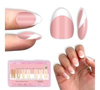 NOVO OVO Extra Short White French Tip Almond Nail Tips Press on Baby PINK, punte spesse corte per unghie in gel morbido per allungare, bisogno di gel per fai da te x 16 misure, 224 pezzi
