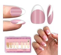 NOVO OVO Extra Short White French Tip Almond Nail Tips Press on BERRY PINK, punte spesse corte per unghie in gel morbido per allungare, bisogno di gel per fai da te x 16 misure, 224 pezzi
