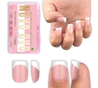 NOVO OVO Extra short White French Tip, punta per unghie XS XXS Square Round Baby, rosa, per larghe e corte, spesse Full Cover Press-On per uomini e donne, gel morbido per acrilico, 16 misure, 224