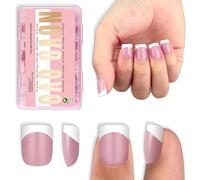 NOVO OVO Extra short White French Tip, punta per unghie XS XXS Square Round Berry rosa, per grandi e corte, spessa copertura completa press-on per uomini e donne, gel morbido per acrilico, 16 misure