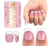 NOVO OVO Extra short White French Tip, punta per unghie XS XXS Square Round Berry rosa, per grandi e corte, spessa copertura completa press-on per uomini e donne, gel morbido per acrilico, 16 misure