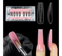 NOVO OVO Forme doppie per unghie affusolate quadrate (scolpite), per extension in gel di polietilene, con linea guida all'interno, XL XXL, riutilizzabili, a copertura completa, per nail art, 150