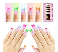 NOVO OVO French Tip Duck Feet - Punte per unghie in 5 colori misti, copertura completa per stampa acrilico con curva lunare, gel spesso e morbido, estensione artificiale per unghie 15 misure 150 pezzi